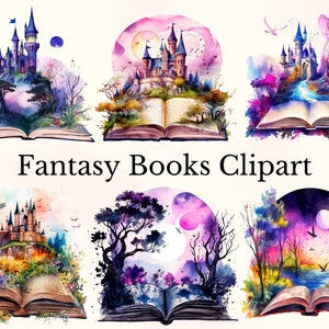 Aquarel Fantasy Books clipart, 20 open boek illustraties, magische boek illustraties, magische boeken clipart, vintage boeken clipart, commercieel gebruik