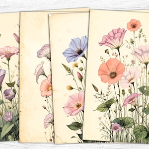 Pastel Flowers Junk Journal Papers, Frühlingsblumen, Floraler Hintergrund, digitaler Download, Aquarellblumen, Frühlingsblumenpapiere