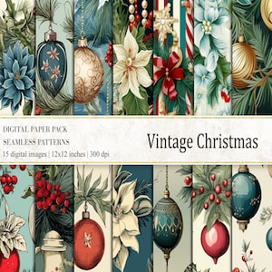 Vintage Christmas Digital Papers, Old Christmas Pattern, Vintage Christmas Scrapbooking, Christmas Journal Papers, Digital Papers