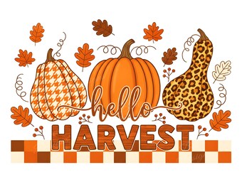 Hello Harvest Autumn Clipart, Pumpkins Sublimation Design (Digital Download)