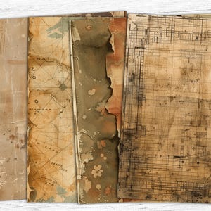 Papeles de diario basura antiguos, papeles Kraft antiguos, papel desgastado marrón, papel tapiz antiguo, papeles con manchas vintage, papeles beige, papeles viejos