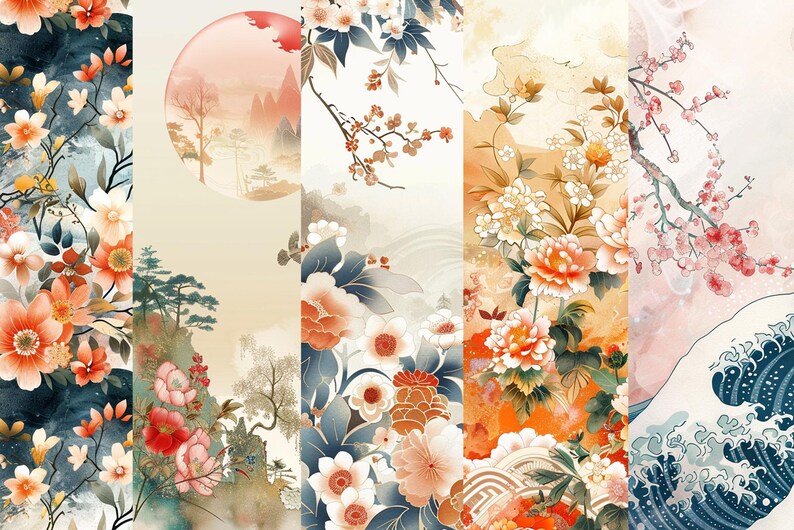 Vintage Japanese Digital Paper: Asian Art Backgrounds (digital Download ...