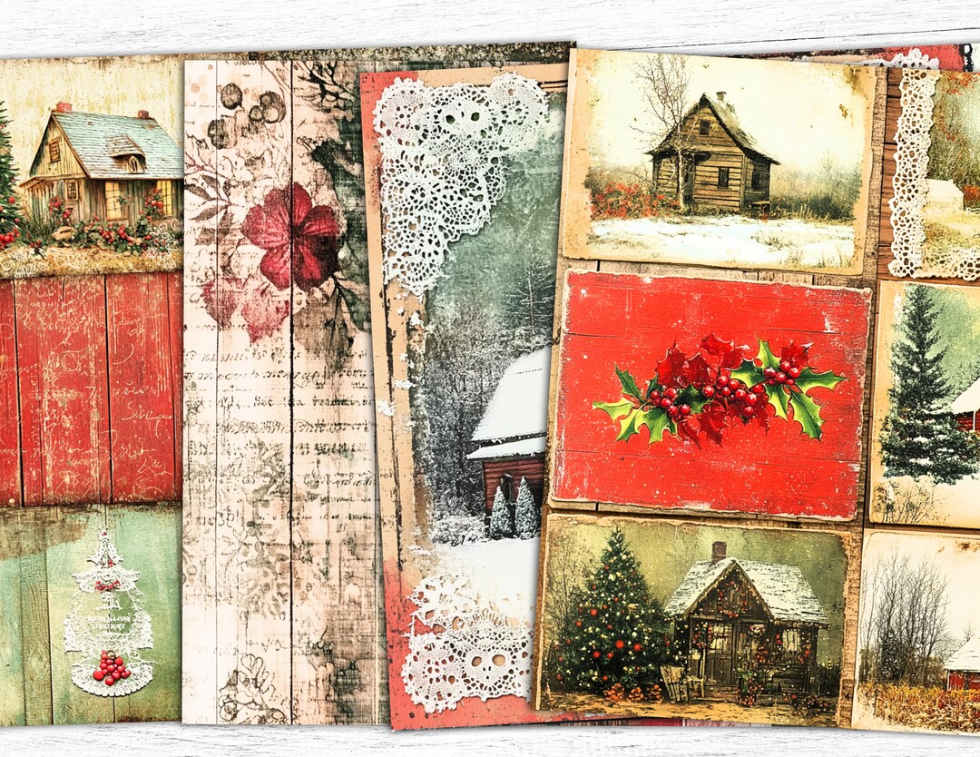 Vintage Christmas Junk Journal Papers: Holiday Collage (digital ...