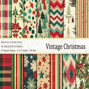 Vintage Christmas Digital Papers, Old Christmas Seamless Pattern, Vintage Christmas Scrapbooking, Christmas Pattern, commercial use