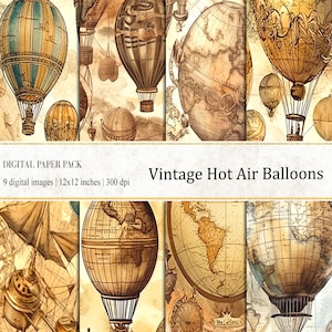 Vintage Heißluftballon Digitales Papier, Aquarell Vintage Heißluftballon, Heißluftballon Digitales Papier, kommerzielle Nutzung, Vintage Hintergrund