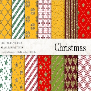 Glitter Christmas Digital Papers: Seamless Holiday Patterns (Digital Download)
