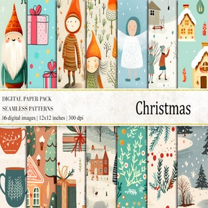 Christmas Digital Papers, Christmas Backgrounds, Winter Holidays Patterns, Scandi Christmas Patterns, Christmas Seamless Patterns