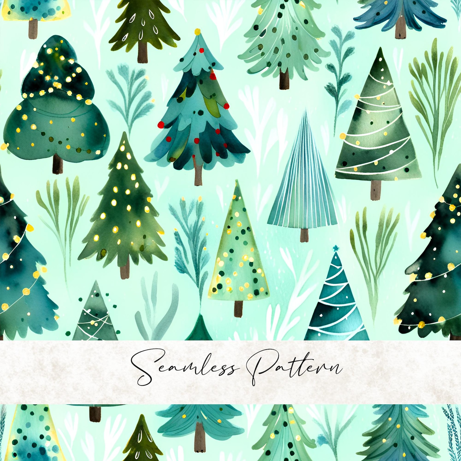 Watercolor Christmas Tree Seamless Pattern: Scandi Christmas Fabric ...