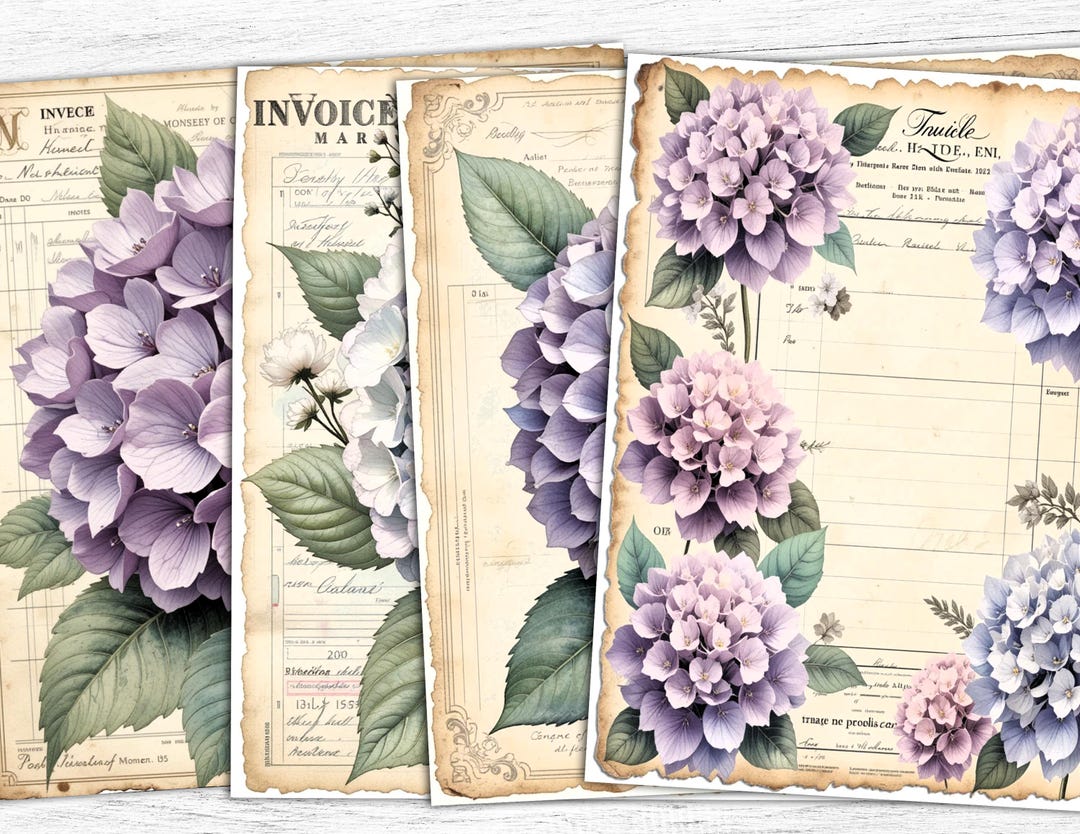 Hydrangea Junk Journal Paper, Vintage Wedding Flowers Background ...