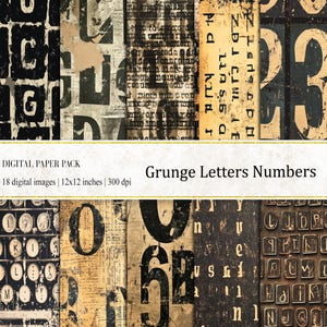 Letras Grunge Números Papéis Digitais, Grunge Imprimível, Papéis de Scrapbook, Letras Grunge, Papéis de Cartas, Papel Grunge, Download Digital