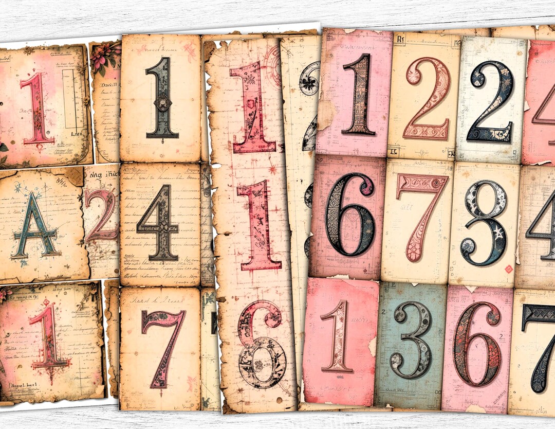 Numbers Letters Junk Journal Papers, Numbers Printable, Pink Numbers ...