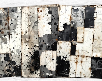 Grunge Journal Papers: Black & White Distressed Textures (Digital Download)
