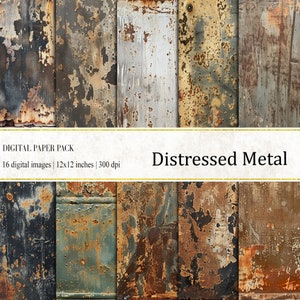 Distressed Metal Digital Papers, Distressed Digital Papers, Metallic Wallpaper Backgrounds, Distressed Metal Textures, Grunge Digital Papers