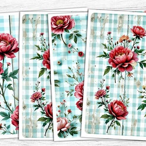 Shabby Chic Roses Junk Journal Papers, Rose Papers, Roses Art, Digital Download, Decoupage Papers, Gingham Pattern, Journal Printable