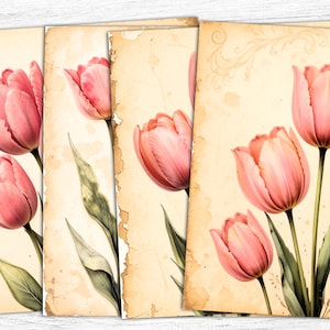 Pink Tulips Junk Journal Paper, Tulip Flower Printable, Flowers Papers, Wedding Flowers Background, Digital Download