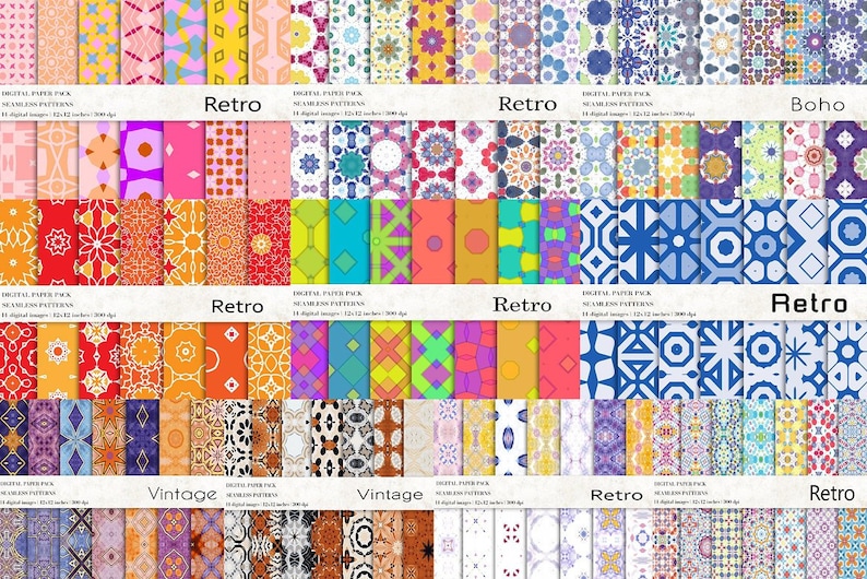 Vintage Retro Patterns Bundle: 266 Seamless Designs (digital Download ...