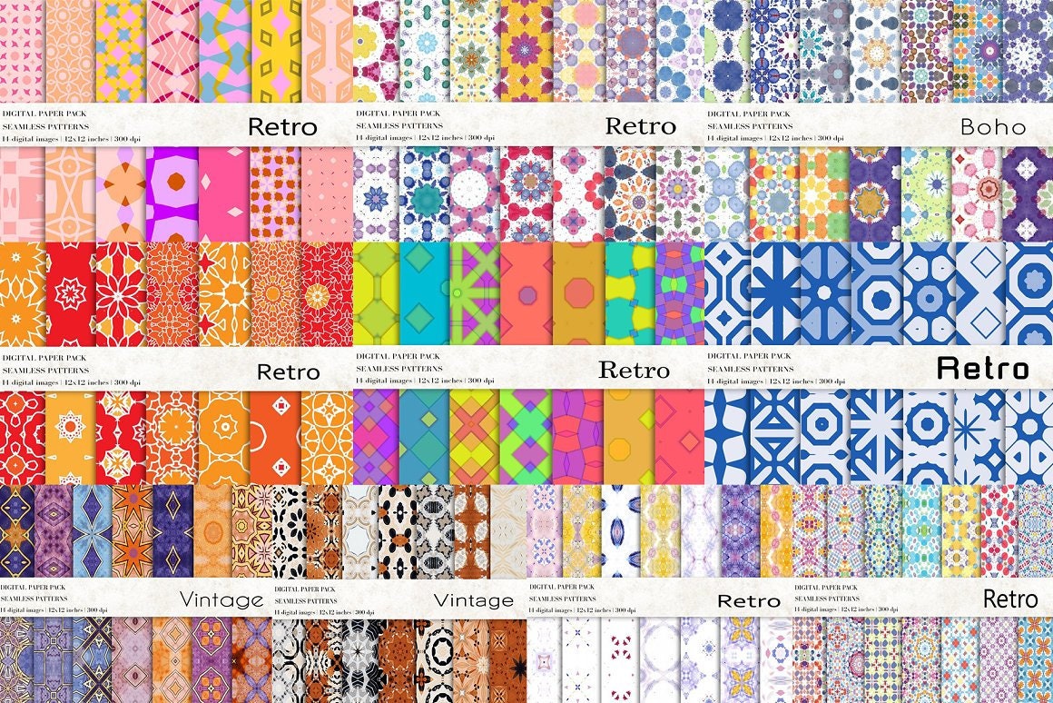 Vintage Retro Patterns Bundle: 266 Seamless Designs (digital Download ...