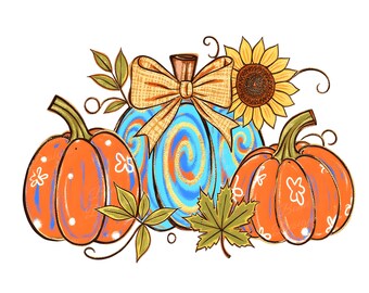 Autumn Pumpkin Sunflower PNG - Sublimation Design (Digital Download)