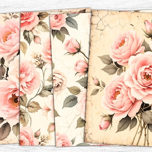 Pink Roses Junk Journal Paper, Peony Flowers Printable, Peony Papers, Wedding Flowers Background, Digital Download, Shabby Chic Flowers