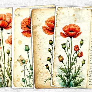 Poppy Flower Junk Journal Papers, Flower Junk Journal Papers, Flower Papers, Floral Print, Digital Download, Manuscript Print