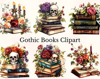 Clipart de libros góticos en acuarela: Arte floral fantástico (archivos PNG) (Descarga digital)