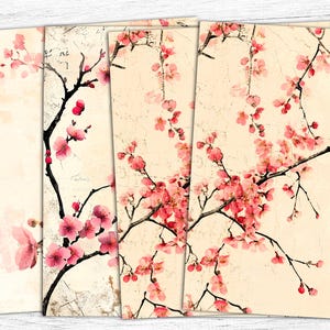 Sakura Junk Journal Papiere, Floral Journal, Sakura Digitales Papier, Sakura Blumen Papier, Vintage Japanische Papiere, Digitale Collage Sheet