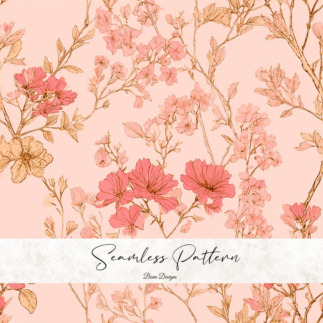 Pastel Flowers Seamless Pattern: Pink Floral Fabric Print (digital ...