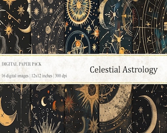 Celestial Astrology Digital Papers: Zodiac Scrapbook Paper (Digital Download)