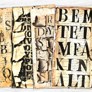 Lettere d'epoca, numeri, carte di giornale spazzatura, carte vintage strappate, carte vintage, download digitale, stampabile vintage, stampa effimera