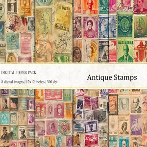 Antike Briefmarken Digitale Papiere, Vintage Journal Papiere, Vintage Antike Postkarte, Stempel Journal Papiere, Antike Journalpapiere, Reisestempel