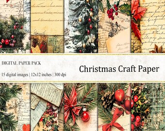 Vintage Christmas Digital Paper: Collage & Journal Backgrounds (Digital Download)