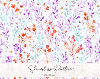 Watercolor Flowers Meadow Seamless Pattern: Floral Digital Paper (Digital Download)