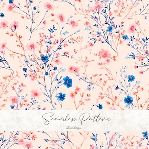 Padrão floral rosa aquarela sem costura: estampa de tecido boho (download digital)