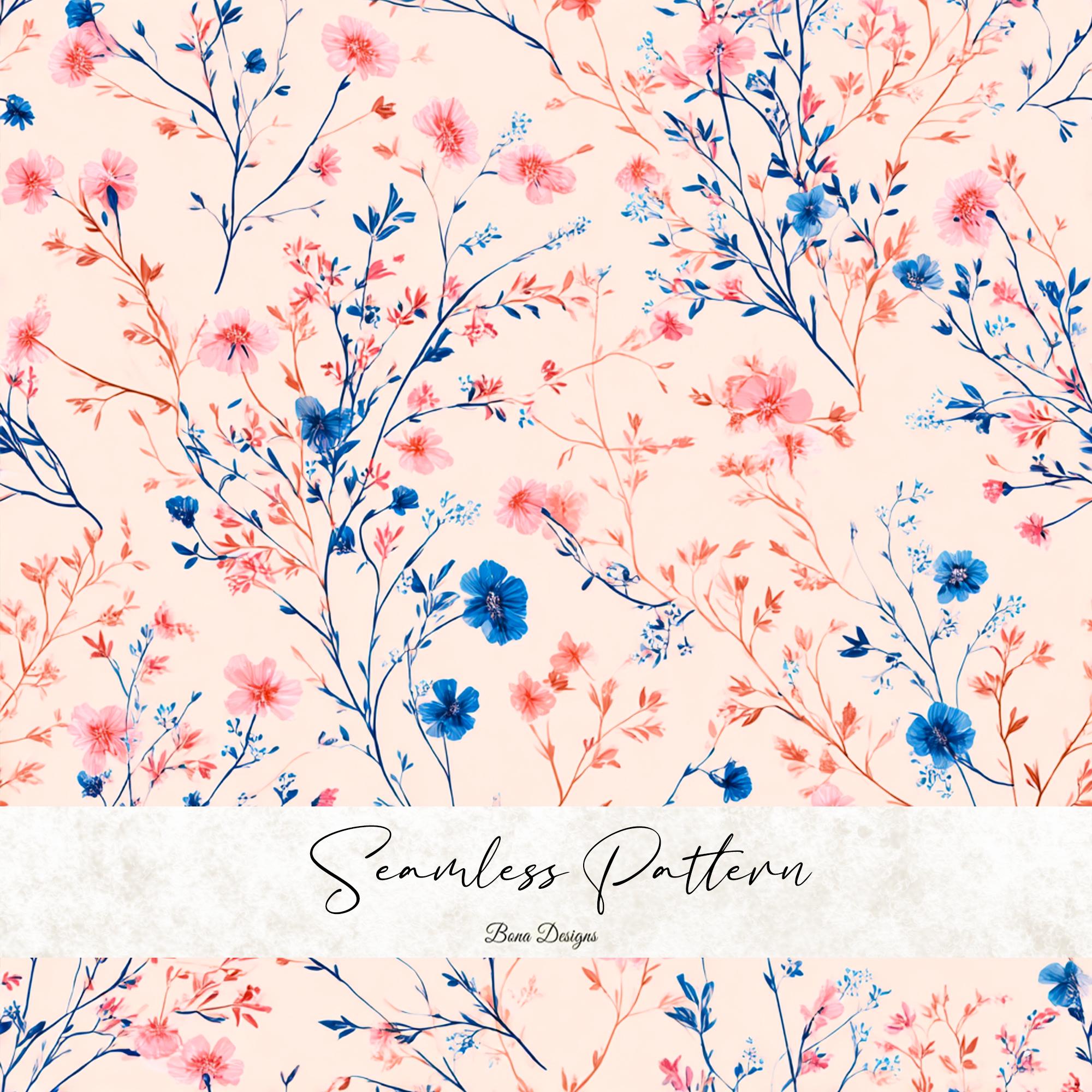 Watercolor Pink Floral Seamless Pattern: Boho Fabric Print (digital ...