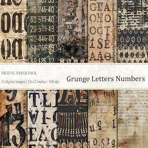 Grunge Lettere Numeri Carte Digitali, Lettere Grunge, Lettere Carta Digitale, Carta Grunge, Carte Stampabili Grunge, Download Istantaneo