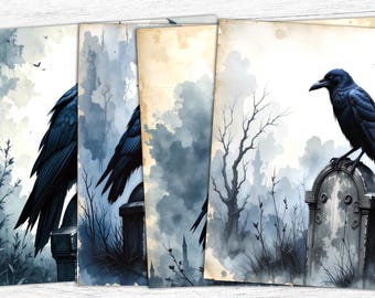 Raven Junk Journal Papers: Gothic Halloween-plakboek (digitale download)