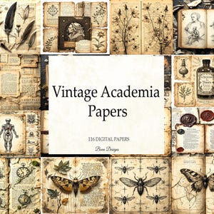 Vintage Academia Papers Bundle, Vintage Notes Junk Journal, 116 Vintage Papers, Vintage Scrapbook Page, Oddities Paper, Aesthetic Vintage