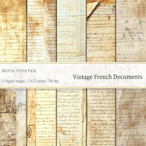 Documentos antiguos franceses antiguos, papeles digitales, papeles de diario, papel antiguo, cartas francesas antiguas, cartas manuscritas, páginas de diario basura