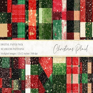 Christmas Plaid Digital Paper: Red Green Seamless Patterns (PNG, 12x12, 300 dpi)
