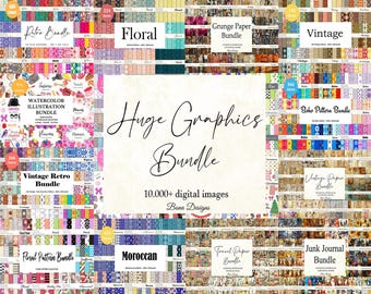 Mega Graphics Bundle, Digital Paper, Junk Journal Kit (11,744 Files)