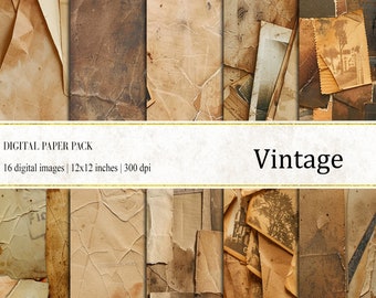Vintage Ephemera Digital Paper Pack, Aged Textures (Digital Download)