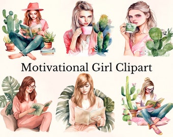 Watercolor Motivational Girl Clipart: PNG Illustrations (Commercial Use)