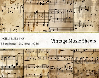 feuilles de musique vintage papiers numériques, fonds de musique vintage, texture vintage, feuilles de musique vintage, usage commercial