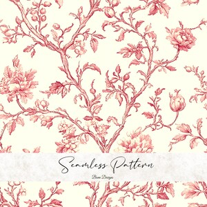 May include: Seamless pattern featuring a repeating floral design in shades of red on a cream background. The pattern includes stylized flowers, leaves, and branches. The text "Seamless Pattern" and "Bena Designs" are at the bottom.