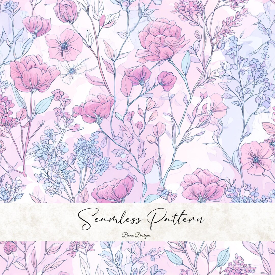 Pastel Purple Roses Pattern Purple Pastel Floral Seamless Pattern: Iridescent Flowers Fabric Print ...