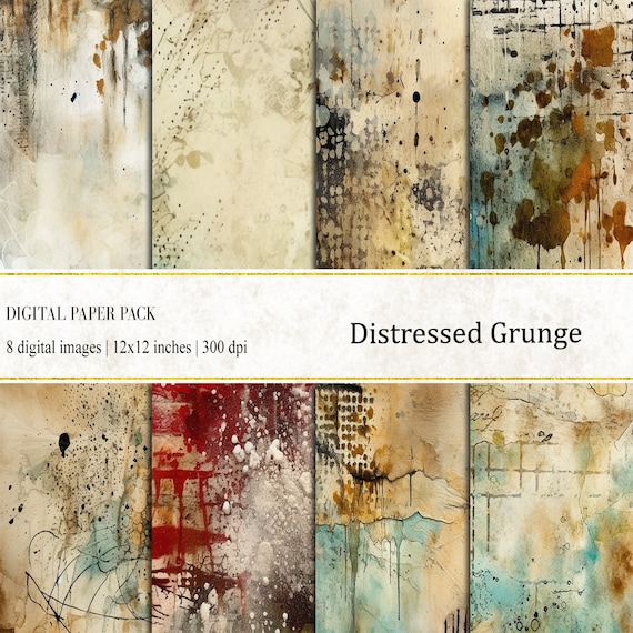 Distressed Grunge Digital Papers: 12x12 Scrapbook Textures (Digital Download)