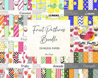 Watercolor Fruit Patterns Bundle: Lemon, Watermelon, Coconut (JPG Digital Download, Commercial Use)