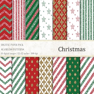 Christmas Digital Papers, Glitter Christmas Backgrounds, Glitter Digital Papers, Christmas Seamless Patterns, commercial use