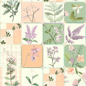 Motivo floreale senza cuciture color pastello, verde salmone e patchwork: stampa su tessuto con fiori (download digitale)