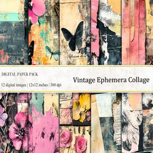 Vintage Ephemera Collage Digital Paper, Vintage Paper, Scrapbook Ephemera Paper, Digital Collage Sheet, Junk Journal Paper, Collage Print